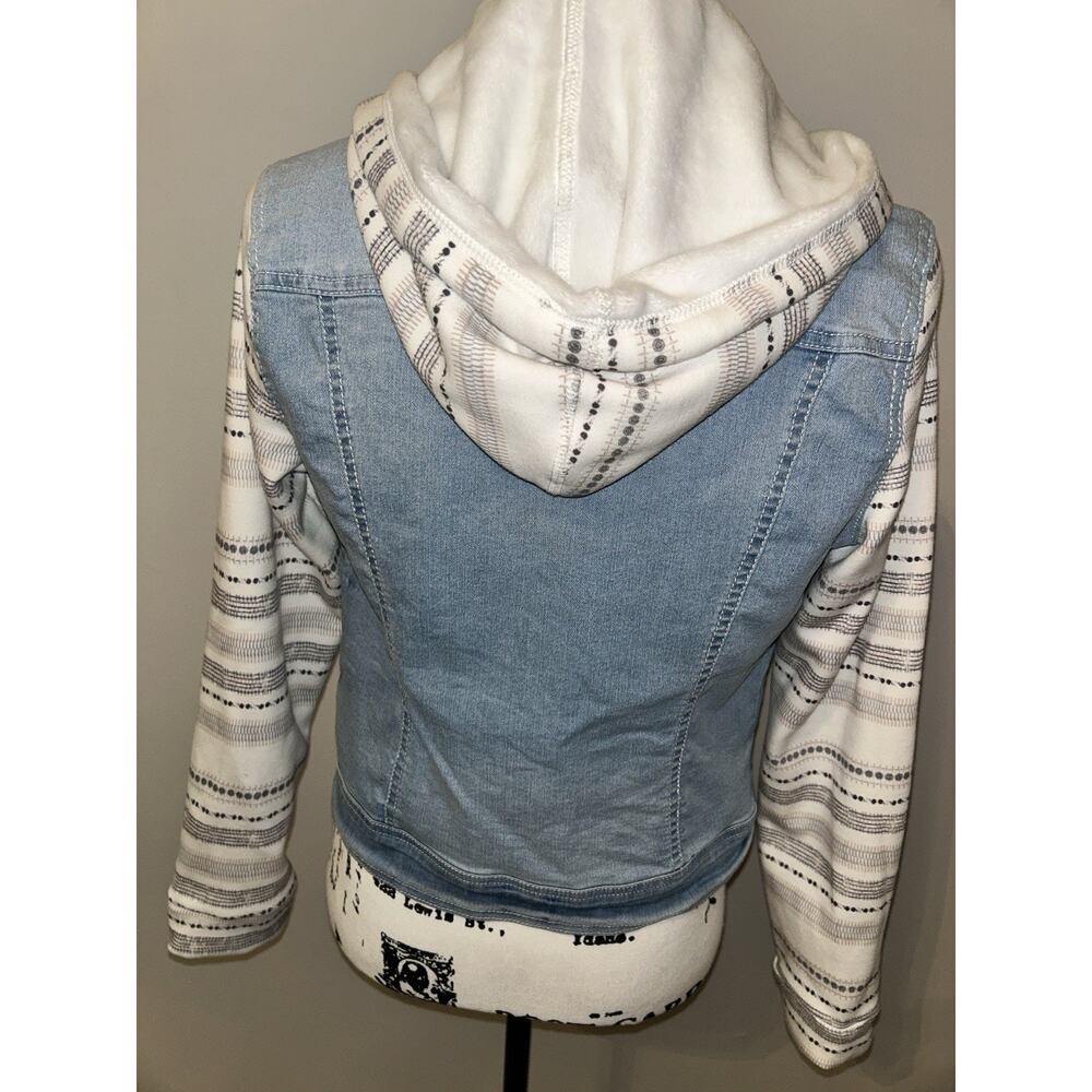 WALLFLOWER Button Down Long‎ Sleeve Blue Hooded Denim Jean Jacket Women's Size M - Picture 5 of 11